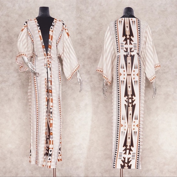 Western Boho Aztec Tribal Cotton Kimono Duster Wrap - Picture 7 of 7